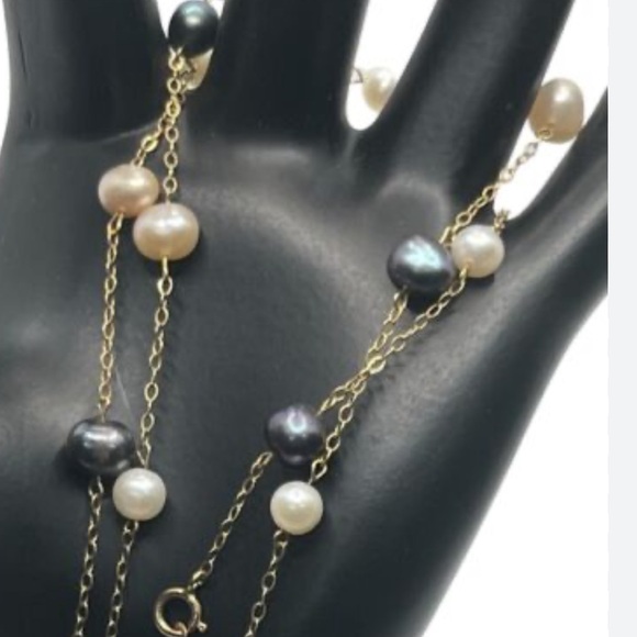 Solid 10kt  Gold Akoya Pearl Station Necklace - Picture 4 of 13